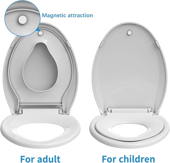 Toilet Seat with Toddler Seat Elongated – Potty Training Toilet Seats Cover for Family Bathroom, Easy Clean PP Child and Adult Toilet Seats Combo, Biscuit