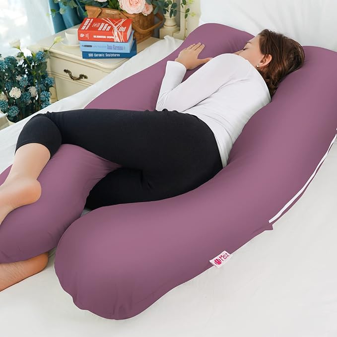 Meiz Pregnancy Pillow,Cooling Silky Pregnancy Pillows for Sleeping,Full Body Maternity Pillow for Pregnant Woman with Cooling Silky Jersey Cover,Dark Purple
