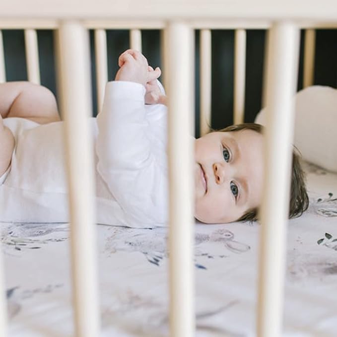 Oilo Crib Sheet, Breathable, Fitted, Turkish Cotton Jersey, 300 Thread Count, Machine Washable, Fits Standard Crib (28" x 52" x 6"), Toddler Bedding, Girl, Boy, & Neutral Design, Cottontail Bunny