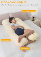 QUEEN ROSE Pregnancy Pillows, Soft Cotton U Shaped Body Pillow for Sleeping, Maternity Pillow for Pregnant Women, Sunlight Yellow