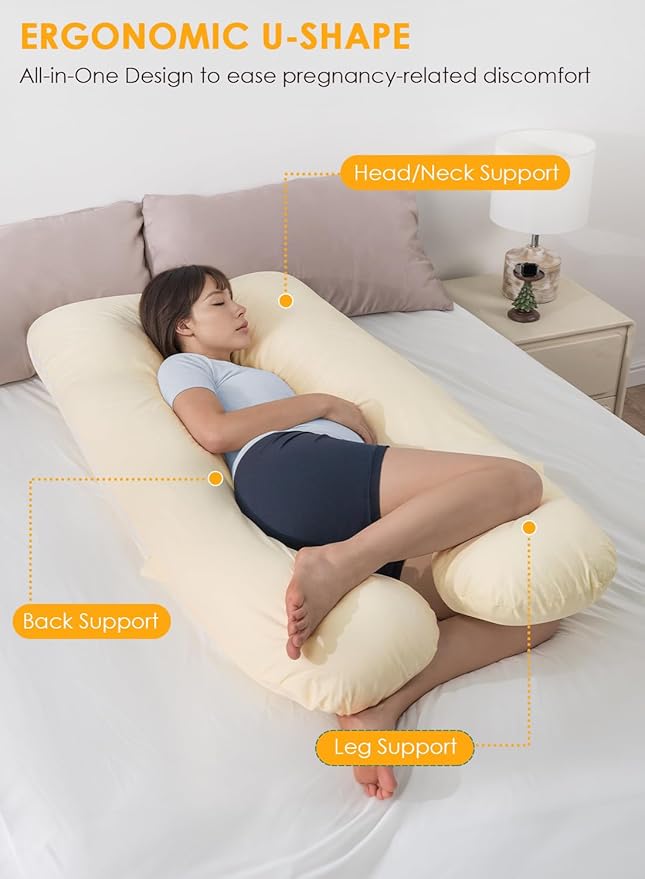QUEEN ROSE Pregnancy Pillows, Soft Cotton U Shaped Body Pillow for Sleeping, Maternity Pillow for Pregnant Women, Sunlight Yellow