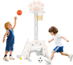 Costzon 3 in 1 Toddler Basketball Hoop, Height Adjustable Kids Sports Center w/Foldable Basketball, Soccer & Golf Game, Indoor Outdoor Activity Playset w/Foldable Rim, Gift for Children Baby Infant