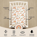 4 Pack Crib Sheets Boho Nursery Sheets Sunshine and Rainbow Desdign Neutral Unisex Fitted Baby Standard Crib Sheets for Baby Boys or Girls (Crib Sheets)