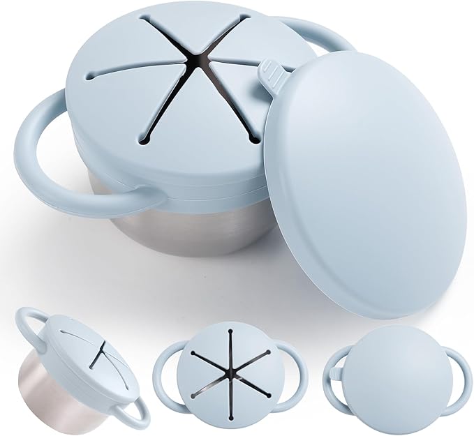 1 Pack Snack Containers for Toddlers, Stainless Steel Toddler Snack Cups with Silicone Food Catcher & Lids,Snack Cups for toddlers Spill Proof