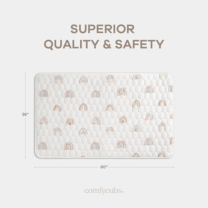 Comfy Cubs Rectangle Kids Play Mat - Small 36 x 60 inches Soft Quilted Baby Floor Mat with Non-Slip Bottom - Plush Design for Toddlers' Playtime and Relaxation - Comfortable and Durable - Rainbow