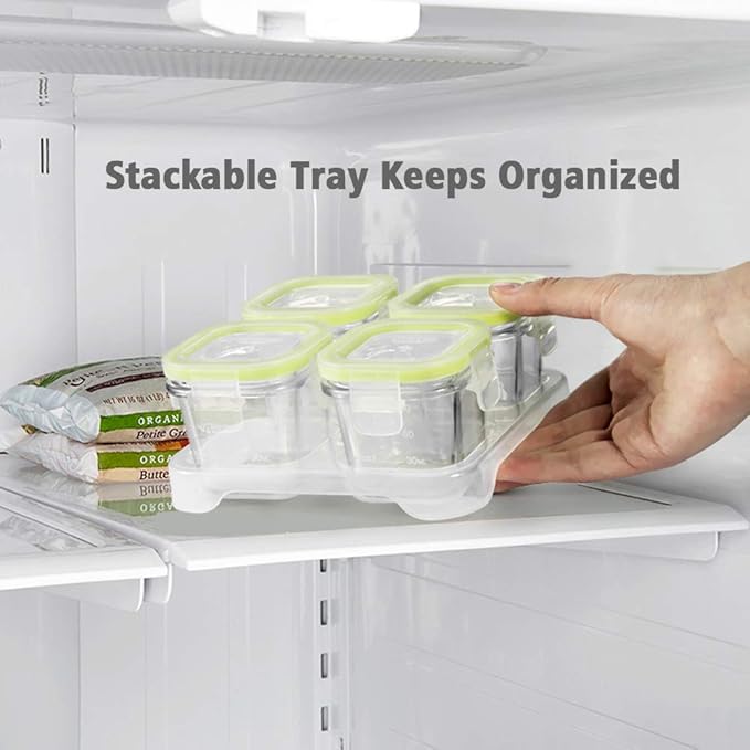 Matyz 4-Pack Glass Baby Food Jars With Lids Airtight Freezer Microwave Oven Safe (Mint Green, 4 OZ Each) - Small Solid Food Storage Containers Baby Stackable Baby Food Containers Glass