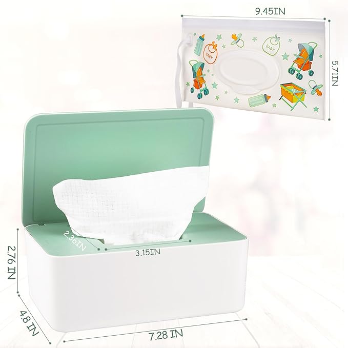 Diaper Wipes Dispenser Wipes Holder, Wipes Tissue Case Keeps Wipes Fresh Tissue Wipes Container with Lid (Green)