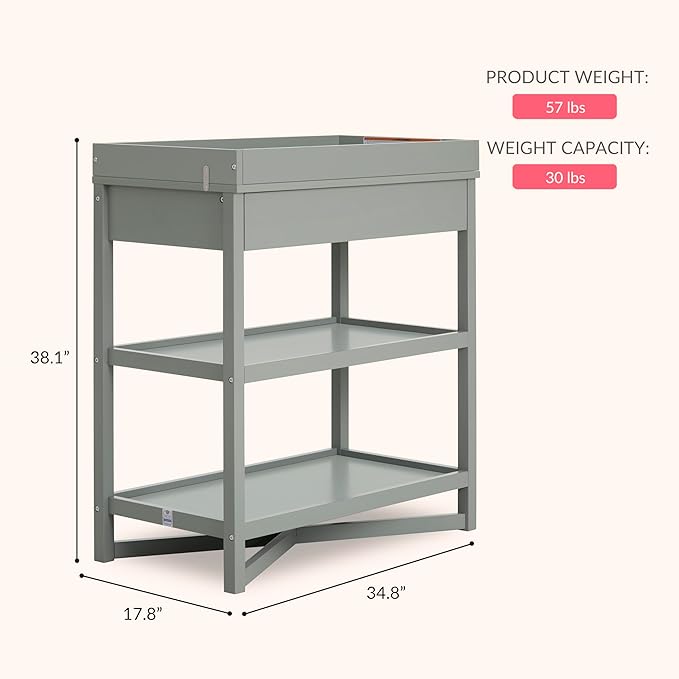 Dream On Me Owen Changing Table in Sea Grass, JPMA Certified, with Two Bottom Shelves for Storage