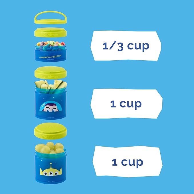 Whiskware Disney Pixar Stackable Polypropylene Snack Containers for Kids and Toddlers, 3 Stackable Snack Cups for School and Travel, Toy Story Buzz Lightyear (Pack of 12)
