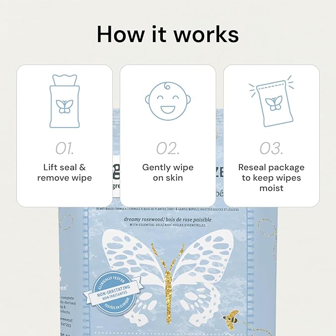 Grab Green Baby Witch Hazel Soothing Wipes, 32 Wipes, Dreamy Rosewood Scent, Plant and Mineral Based, Biodegradable, Soothe Common Skin Irritations Such as Diaper Rash, No Alcohol, Packaging May Vary