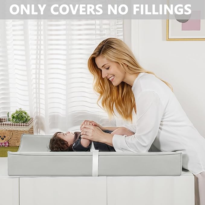 Vegan Leather Changing Pad Cover with Zipper - 31"X 16" - Waterproof Wipeable, Extra Thick & Portable & Non-Slip Diaper Mat - Fits Standard Changing Tables (Gray)
