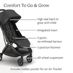 UPPAbaby Minu V3 Travel Stroller | Lightweight + Compact Design | One-Hand Fold + Unfold | from Birth + Overhead Compatible | Jake (Charcoal/Carbon Frame/Black Leather)