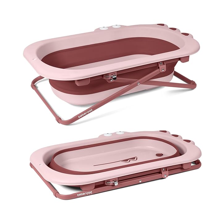 Beberoad Love Collapsible Baby Bathtub for Newborn to Toddler – Portable & Adjustable Infant Tub with Non-Slip Design, Space-Saving Bathtub for Travel & Home Use (Pink)