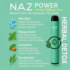 Naz Menthol Herbal Nasal Stick - Spearmint, Camphor, Eucalyptus Extracts w/Vapor Electric Nasal Inhaler for Aromatherapy, ICY Refreshing & Focus Diffuser Pen - 3Pak