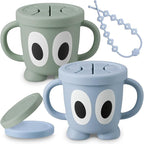 Silicone Snack Cups Food Container for Toddlers and Babies, Spill Proof Training Cup with Snack Cup Lid & Dust Proof Lid, Comes with a toy strap, Without BPA, Lead, or Phthalates (Ether & Sage)