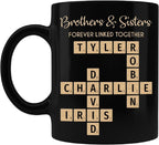 Family Puzzle Mug - Brothers & Sisters Forever Linked Together - Personalized For Family, Sister, Brother, Siblings - Scrabble Coffee Mug - Gifts For Christmas, Birthday, Anniversary