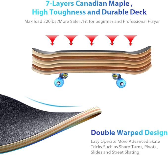 Easy_Way Complete Skateboards- Standard Skateboards for Beginners Kids Boys Girls Teenager- 31''x 8''Canadian Maple Cruiser Pro Skate Board, Skateboards