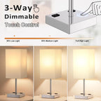 Touch Bedside Table Lamp For Nightstand - 3-Way Dimmable Night Lamp with USB A + Type C Charging Ports and two AC Outlets, Small Desk Light with E26 LED Bulb for Bedroom Living Room, WHITE PLUS