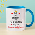 Dad Grandpa Great Grandpa EST 2026 Coffee Mug 11 15 Oz, Novelty Accent Ceramic Cup Gift For Pregnancy Announcement, Customized Choose Year & Name White Coffee Cup New Great-Grandfather Grandad Pawpaw