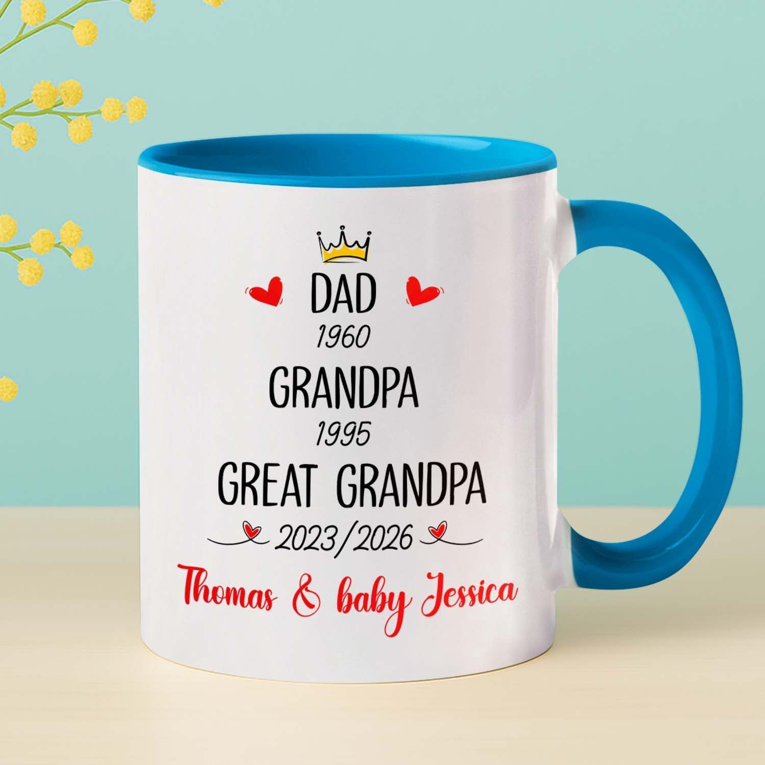 Dad Grandpa Great Grandpa EST 2026 Coffee Mug 11 15 Oz, Novelty Accent Ceramic Cup Gift For Pregnancy Announcement, Customized Choose Year & Name White Coffee Cup New Great-Grandfather Grandad Pawpaw