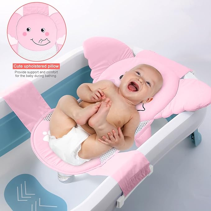 AIR&TREE Baby Bath Seat Support Net, Quick Drying, Adjustable, Comfortable, Non-Slip, Infant Bathtub Sling Shower Mesh for a Tub, with Safety Support Corners (Pink)