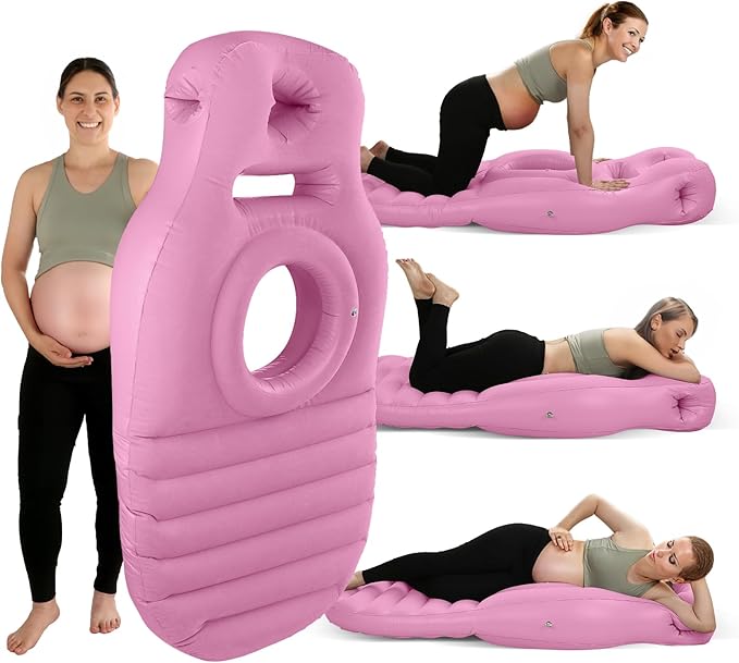 Pregnancy Blow Up Pillow, Belly Mattress for Pregnant Women with Electric Pump, Full Body Maternity Airbed with Hole for Stomach Sleeping, Back Pain & SPD Relief, Pink