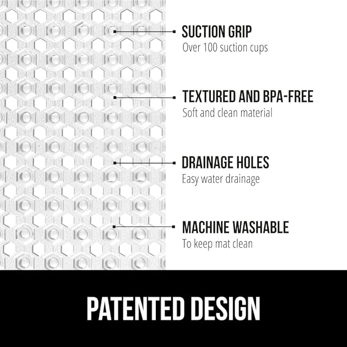 GORILLA GRIP Patented Square Shower Stall Mat, Small Bathtub Floor Mats for Stand Up Showers, Suction Cups and Drainage Holes, Machine Wash, Soft on Feet, Bathroom Accessories 21x21 Inch, 2 Pack Clear