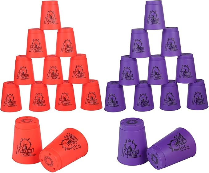 yeesport Sport Stacking Cups, 24pcs Sports Stacking Cups Sport Training Game for Challenge Competition Travel Party Gift for Kids and Adults (Purple & Red)