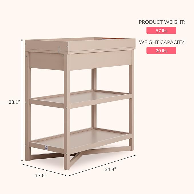 Dream On Me Owen Changing Table in Almond Butter, JPMA Certified, with Two Bottom Shelves for Storage