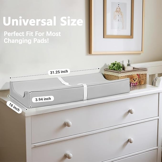 Vegan Leather Changing Pad Cover with Zipper - 31"X 16" - Waterproof Wipeable, Extra Thick & Portable & Non-Slip Diaper Mat - Fits Standard Changing Tables (Gray)