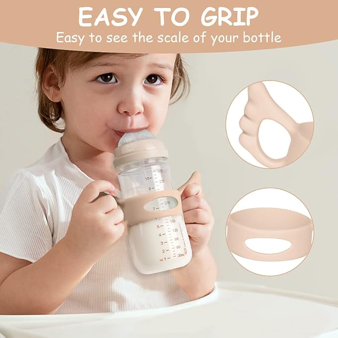 Silicone Baby Bottle Handles, 2PCS Pink/White Easy Grip Handles for Wide-Neck Bottles, BPA-Free, Dishwasher Safe