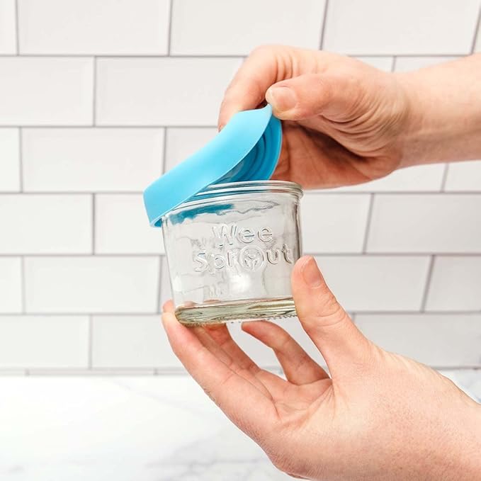 WeeSprout Glass Baby Food Storage Jars w/Lids (4 oz, 12 Pack Set) Snack, Puree, Reusable Small Containers, Breast Milk, Fridge or Freezer, Microwave & Dishwasher Safe, Essential Must Have for Infants