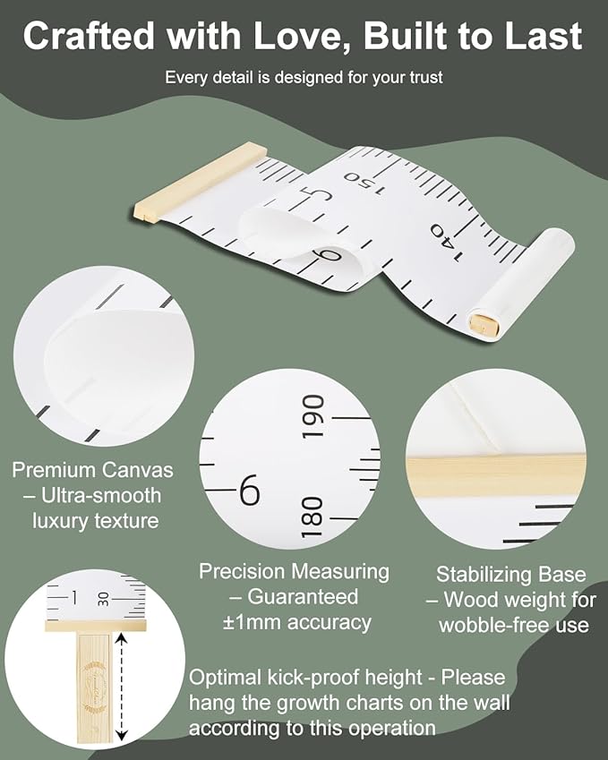 6.5FT Growth Chart for Kids with Wooden Keepsake Box - Children Height Measurement Kit Includes Marker Pen & Wall Hook, Height Tracker Ruler Baby Essentials, Nursery Room Decor Gift for Baby to Teen