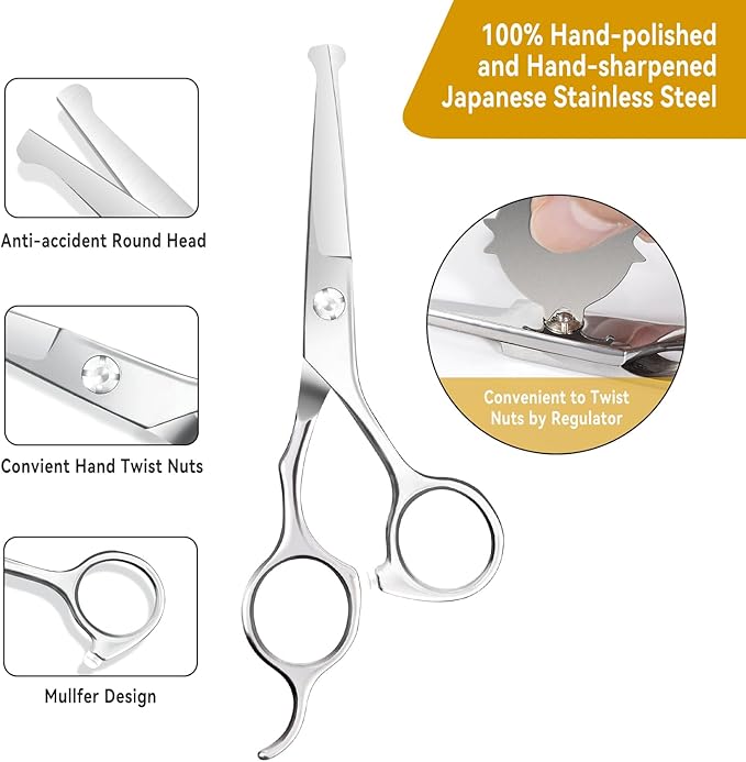 6.1 inch Kids Hair Cutting Scissors Safety Rounded Tips Haircut Scissors, K KaCaKaCa Professional Safe Hair Cutting Shears for Baby, Toddler, Children, Women and Men, Barber, Salon and Home Use