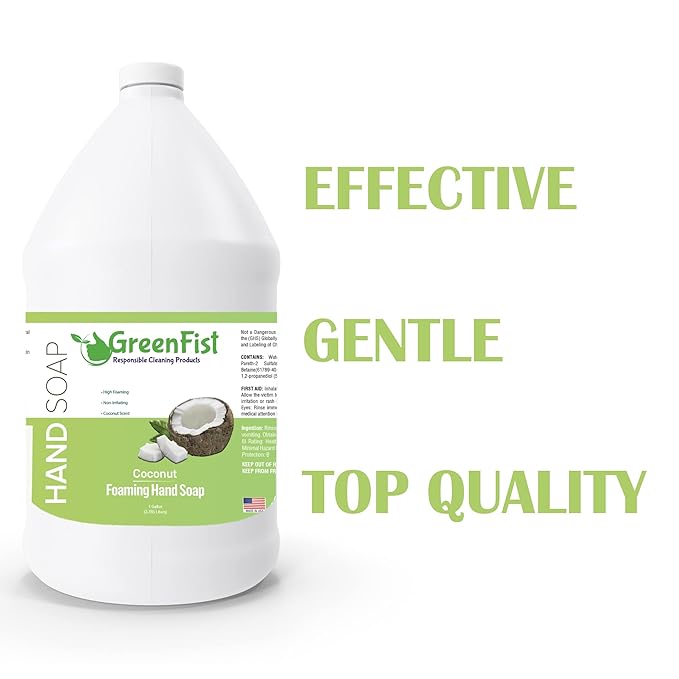 GreenFist Foaming Hand Soap Refills Jug Coconut Scent Foam Refill Made in USA, 128 ounce (1 Gallon)