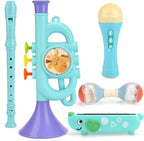 Musical Toys for 2 3 Year Old Boy Girl Birthday Gifts, 5 in 1 Montessori Musical Instruments for Toddlers 2-4 with Trumpet/Microphone/Flute/Harmonica, Preschool Learning Toys for Baby 18+ Months