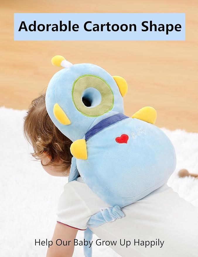 JunNeng Toddler Baby Head Protector Backpack for Toddler Walker with Knee Pads&Anti-Slip Socks, Robot Blue