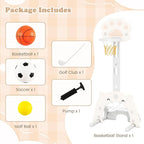 Costzon 3 in 1 Toddler Basketball Hoop, Height Adjustable Kids Sports Center w/Foldable Basketball, Soccer & Golf Game, Indoor Outdoor Activity Playset w/Foldable Rim, Gift for Children Baby Infant