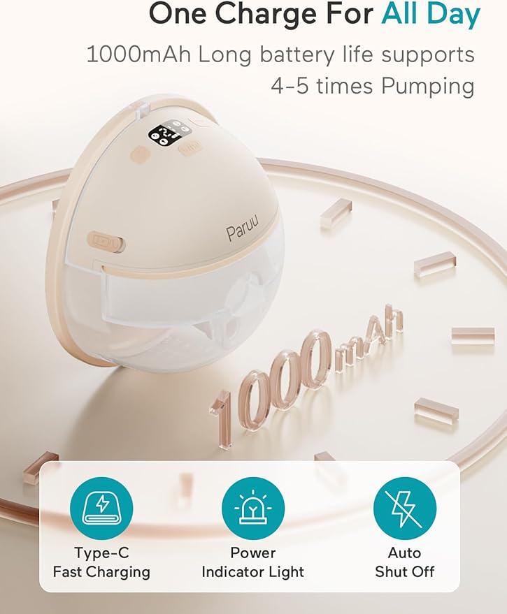 Paruu Hands Free Breast Pump P16, Wearable Breast Pump Electirc Portable with 4 Modes & 12 Levels, Max 309mmHg Strong Suction 19/21/24mm Flange Inserts Wearable Breastfeeding Pump, 2 Pack（Nude