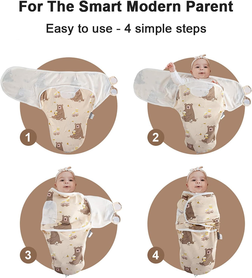 HOUSBAY Baby Swaddle Blanket Boy Girl Super Soft 100% Cotton Newborn Adjustable Swaddles 2-Way Zipper Sleep Sack 1 Pack (Honey Bear, Small/Medium | 0-3 Months)