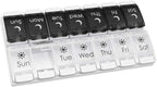 EZY DOSE Push Button (7-Day) Pill Case, Medicine Planner, Vitamin Organizer, 2 Times a Day AM/PM, Removable Trays, Large Compartments, Arthritis Friendly, Spring Open Black and White Lids, BPA Free