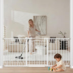 Extra Wide Dog Gate for Doorways 62.6-72 in, Walk Through Long Baby Gates for Large Openings, No Drill Child Safety Gate for Pets Kids Toddler, Doggy Barrier Indoor Metal, 30" Tall White