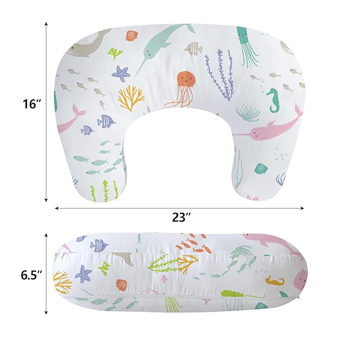 Little Grape Land Nursing Pillow for Infants, Breastfeeding Pillows, Baby Support Pillow for Nursing, Bottle Feeding, Tummy Time with Machine Washable Cover & Breathable Filling, Ocean Word