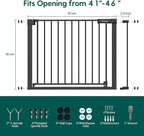 BABELIO Baby Gate for Doorways and Stairs, 41-46" Pet Gate with Wide Walk Thru Door and Lock Indicator, No Drill Pressure Mounted Safety Gate with Double Lock and Self-Closing, Black