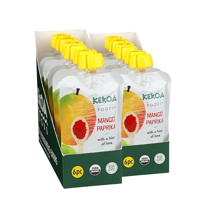 Kekoa Foods Mango Paprika Baby Food Purée | 100% USDA Certified-Organic, No Sugar Added | Organic, Non-GMO, Gluten-Free, Vegan | Sweet Mango with Lime & Mild Paprika | 3.5 oz Squeeze Pouch