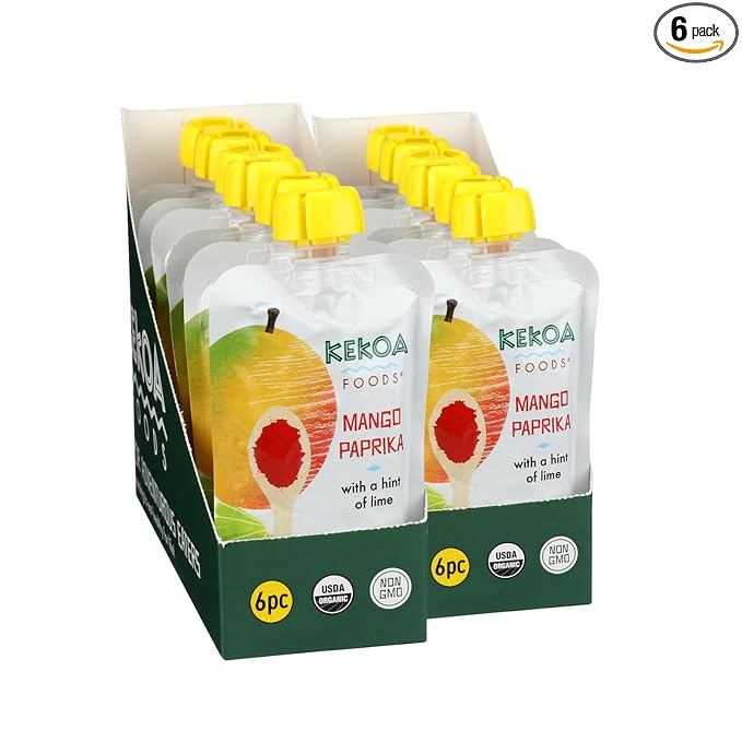 Kekoa Foods Mango Paprika Baby Food Purée | 100% USDA Certified-Organic, No Sugar Added | Organic, Non-GMO, Gluten-Free, Vegan | Sweet Mango with Lime & Mild Paprika | 3.5 oz Squeeze Pouch