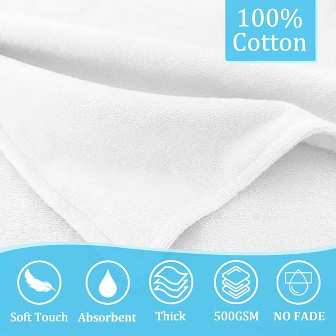 VOOVA & MOVAS Thick Baby Hooded Bath Towel - 100% Cotton,500GSM, 33x31.5 Inches,0-2Years, Super Absorbent Large Towel with Cute Elephant Ears Hood for Newborn, Baby, Infant, White