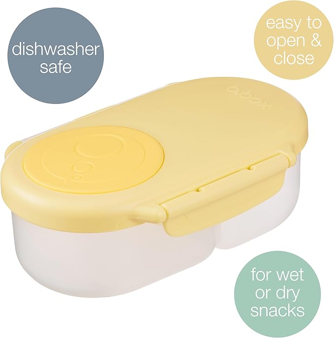 b.box Snack Box Reusable Snack Containers with Lids 2 compartments, Bento Box for kids and toddlers, Leakproof Lunch Box, BPA free and Dishwasher Safe Snack Container (Lemon Twist, 1 3/4 Cup)