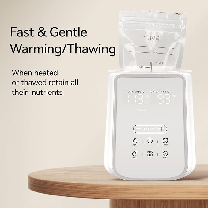 Baby Bottle Warmer for Breast Milk with Timer & Night Light, 11-in-1 Milk Warmer for Baby Bottles, 48H Keep Warm, BPA-Free Fast Heating with Adjustable Temperature (86-194℉) for Glass/PPSU Bottles