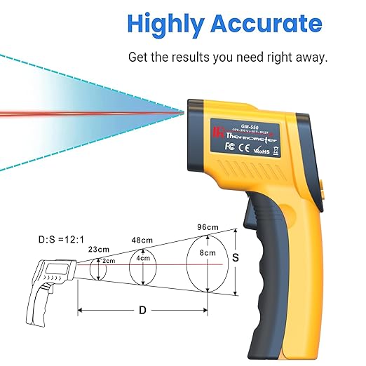 Infrared Laser Thermometer, Digital Infrared Laser Thermometer Gun with Adjustable Emissivity, IR Thermometer Temperature Gun for Cooking, Pizza Oven & Engine, -58℉～1022℉(-50℃～550℃)